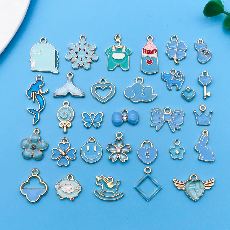 Wholesale Lake Blue Drip Oil Alloy Cartoon Animal Flower DIY Necklace Bracelet Pendant